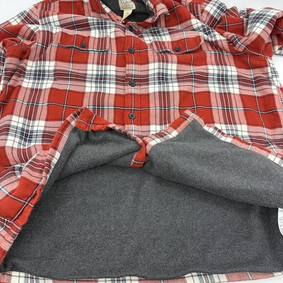 LL BEAN Mens Fleece Shacket Flannel Plaid Shirt Size XXL Button Long Sleeve Warm - Picture 5 of 10